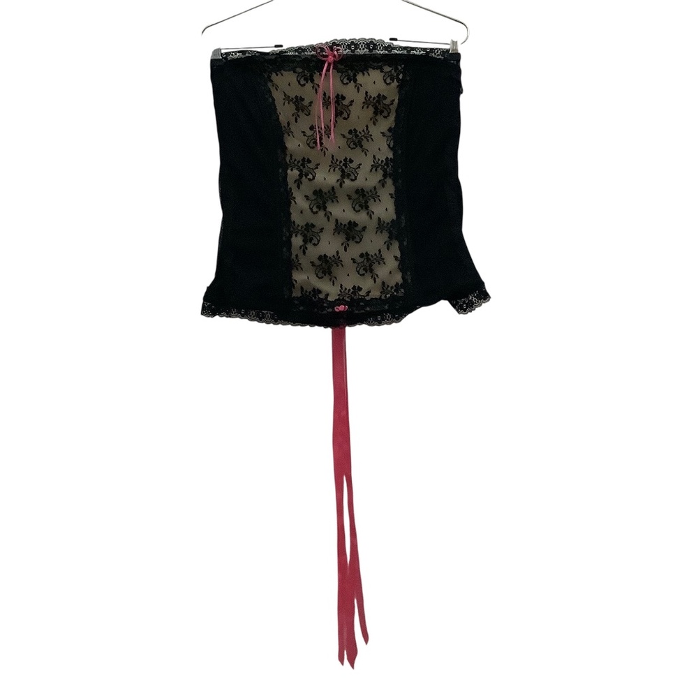 Cacique Black Beige Pink Bustier Corset Lace‎ Up Top Sz 22/24